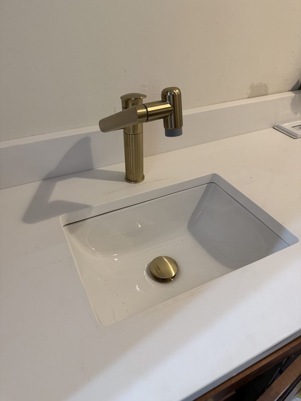 Gold undermount bathroom sink and faucet installation